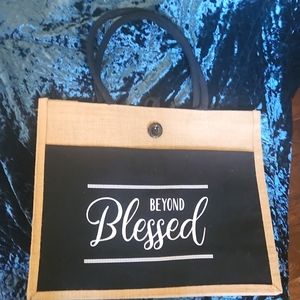 Beyond Blessed Large Shoulder Burlap Bag